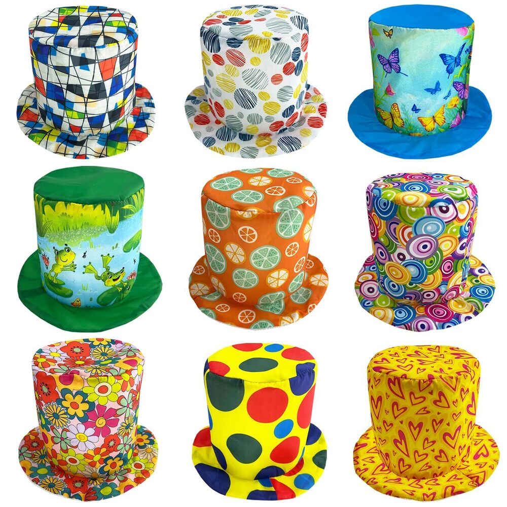 2580 6 Assorted Pattern Funny Party Top Hats - Novelty Crazy Hats - Dress